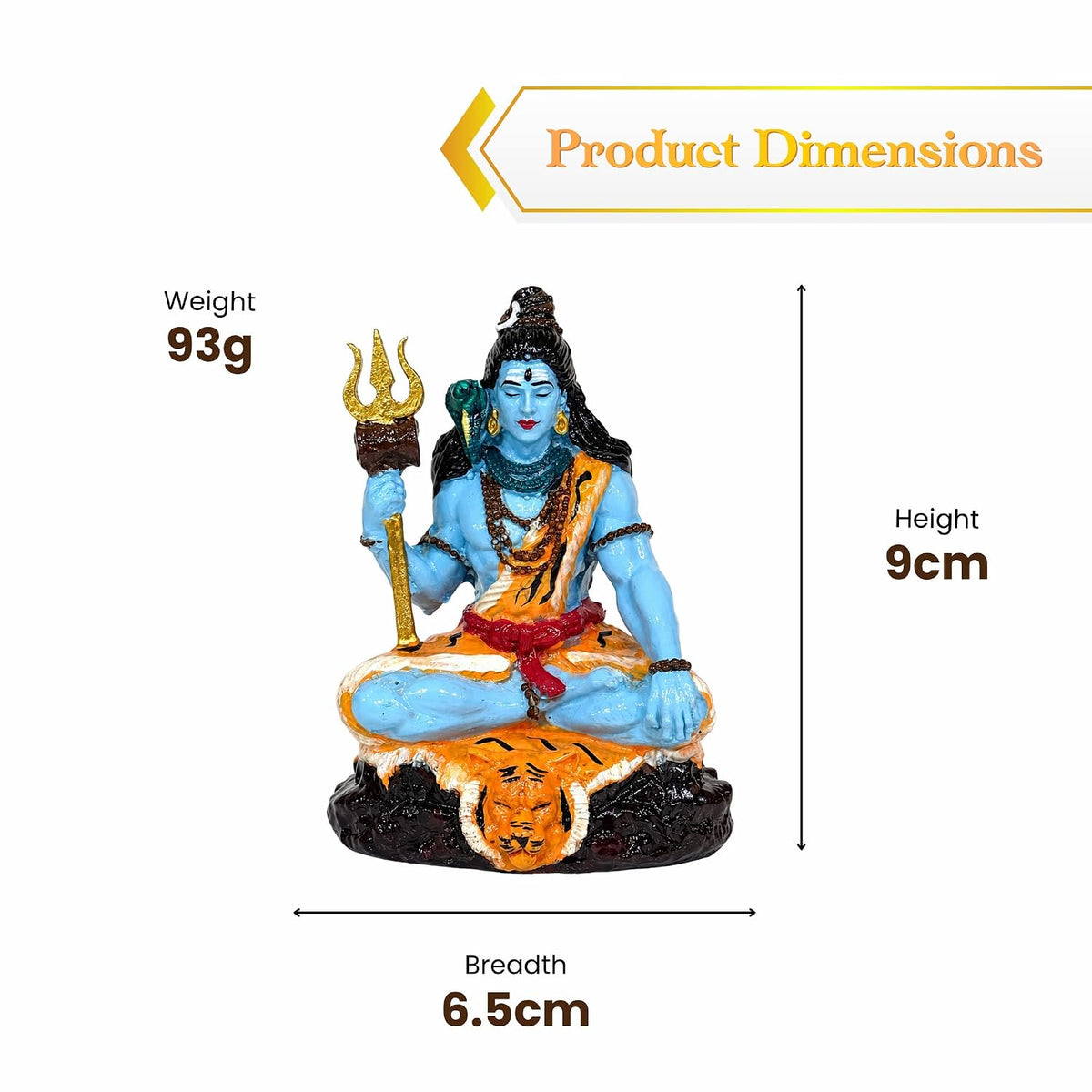 Blue Shiva Idol, 9 cm Hand Painted Resin Mahadev Murti with Trishul, Snake & Tiger Skin Design, Lord Shiva Statue for Car Dashboard, Home Mandir, Living Room, Office & Pooja Decor