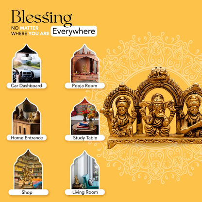 100% Pure Brass Laxmi Ganesh Saraswati Murti (Size: 8.0 cm) | Lord Ganpati Lakshmi Saraswati Maa Idol for Diwali Puja | God Idols for Pooja Room or Griha Pravesh Ceremony