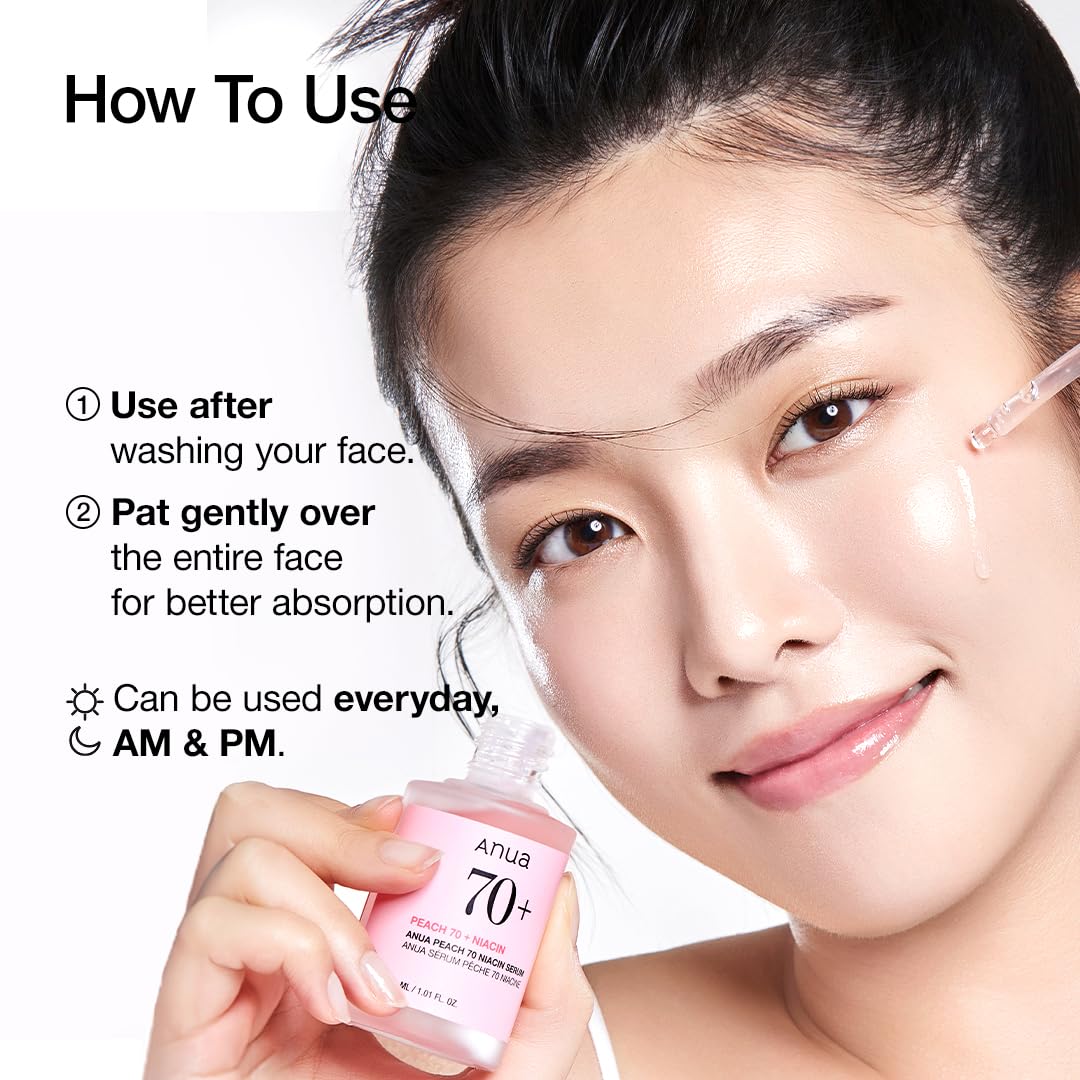 Anua Peach 70% Niacinamide Serum 30ml / brightening hydrating face serum hyperpigmentation treatment reducing melanine daily clean beauty (1.01 fl. oz.)