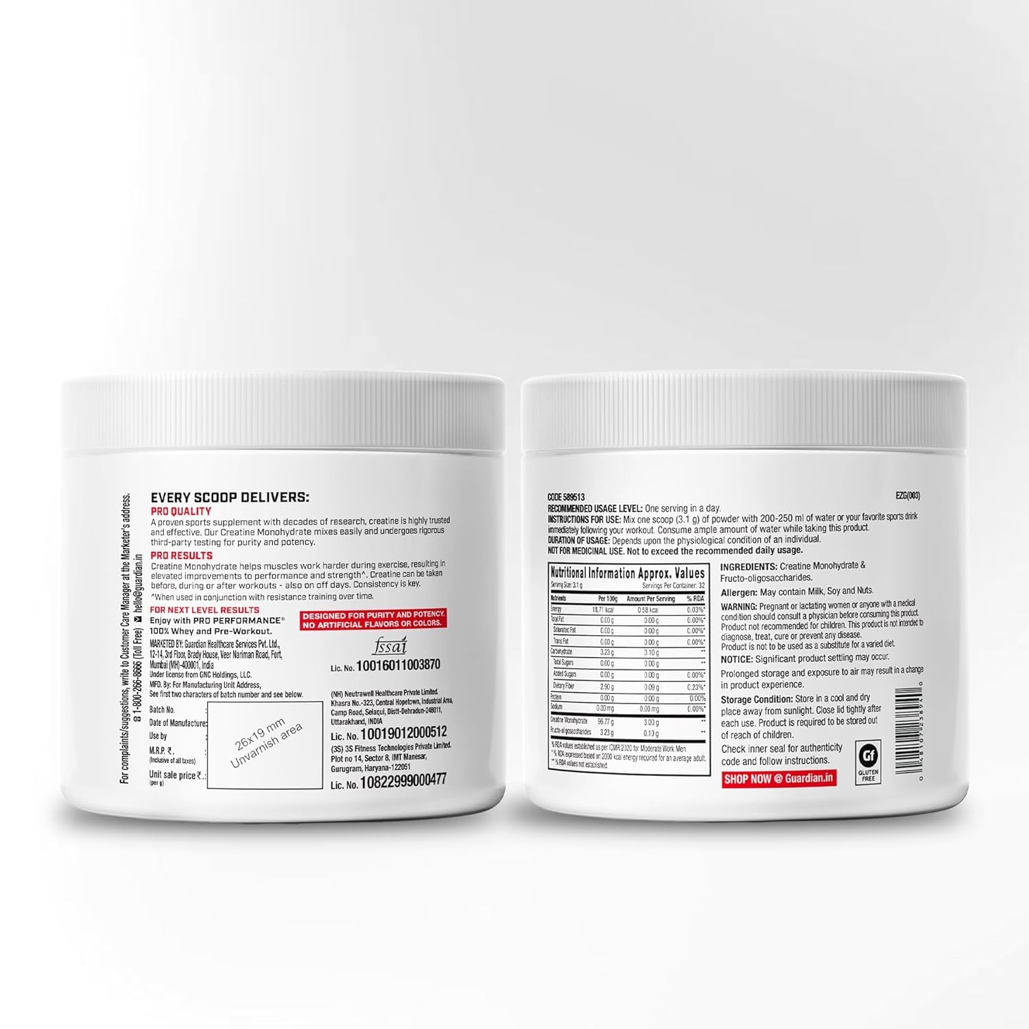 Two white containers with nutritional labels on a white background