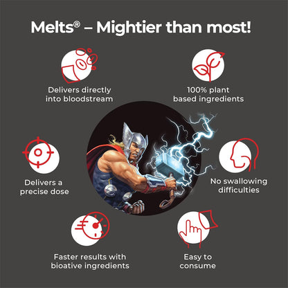 Wellbeing Nutrition Marvel Thor Melts | Active Probiotics & Prebiotics for Kids (6+) to Improve Digestion, Immunity & Gut Health | Kids Health Supplement | Sweet Cherry Flavor (30 Oral Strips)