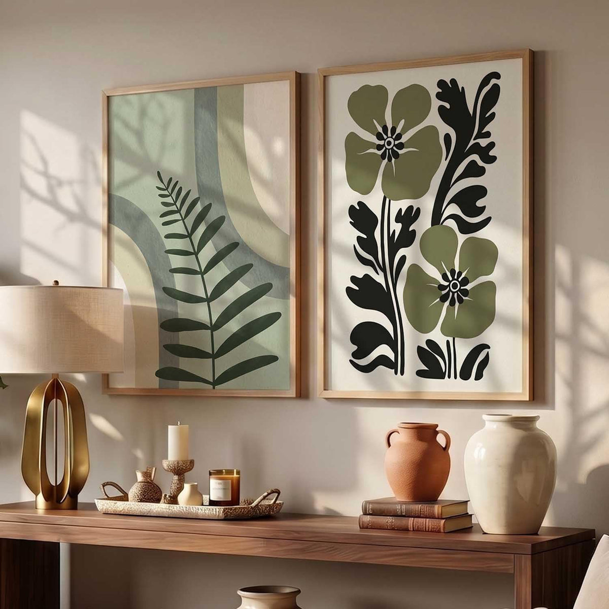 Aesthetic Boho Art Home Decoration | Boho Paintings With Frame For Living Room Bed Room Hotel Wall Decor Digital Reprint Set of 2 (13X17 inch)