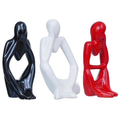 eCraftIndia Resin Decorative Thinking Human Figurines Statues Showpieces (Set of 3, Black White Red)| Home Decor Items for Living Room Bedroom Hall Office Desk Bookshelf Table| Gifts for Birthday