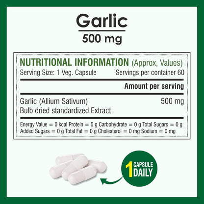 Biotrex Nutraceuticals Garlic 500 mg For Heart health,Cholesterol Management and Weight Loss - 60 Capsules