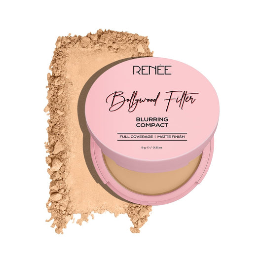 RENEE Bollywood Filter Blurring Compact - Mocha Mirage | Pore Minimising, Matte Finish, Full Coverage, Rich Pay-off | Blurs Pores & Blemishes | 9g