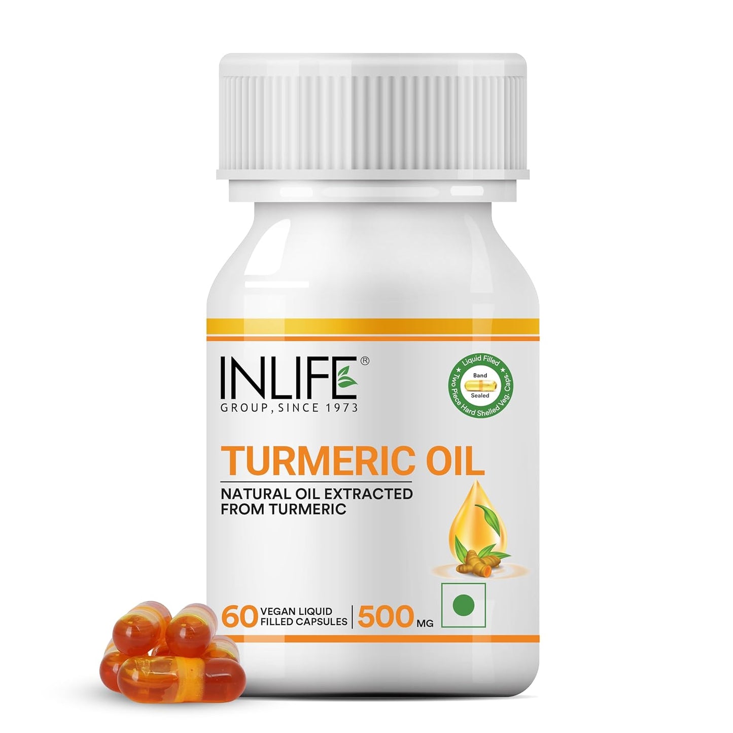 INLIFE Turmeric Oil Capsules, Faster Absorption than Extract, Antioxidant & Natural Detoxifier Supplement for Men & Women, 500mg – 60 Liquid Filled Vegetarian Capsules (Pack of 1)