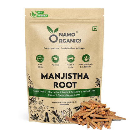 Namo Organics - Organic Manjistha Root Sticks - 100g | 100% Pure Ayurvedic Formula | Manjistha Stick Dried for Skin, Hair, Joint & Immune Support | Ultimate Skin & Health Remedy