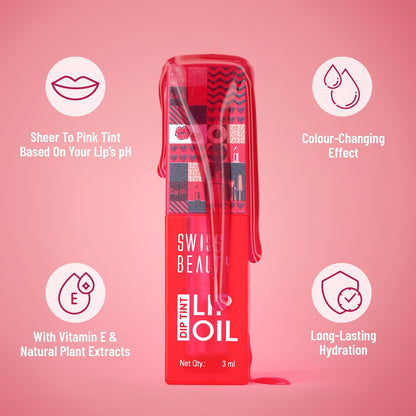 Swiss Beauty Dip Tint Lip Oil | Colour-Changing Lip Oil | Glossy Finish | Long-Lasting Moisturisation | Enriched with Vitamin E | Shade-01 Strawberry, 3ml