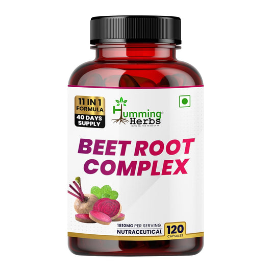 Humming Herbs Beet Root Complex 1780mg with Ashwagandha, L-Citrulline, NAC, CoQ10, B12 & D3 | 11-in-1 Extra Strength Formula | 120 Veg Capsules | 60 Days Supply | Non-GMO | Herbal Supplement
