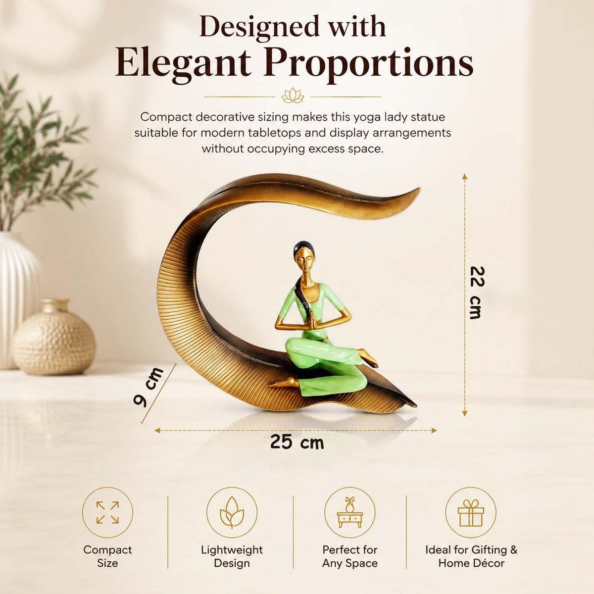 Yoga Lady Statue Polyresin Meditating Woman Figurine for Home & Office Décor 22Cm | Elegant Yoga Showpiece | Zen Décor | Namaste Meditation Idol | Decorative Woman Statue (Green)
