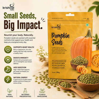 Krishival Pumpkin Seeds 180g, Healthy Raw Seeds, High Protein & Zinc, Diet Snack for Immunity & Weight Loss, Natural Superfood Seeds