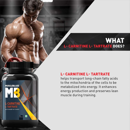 MuscleBlaze L-Carnitine L-Tartrate for Adults, Helps Convert Fat into Energy (Unflavoured, Capsules 60 Count )