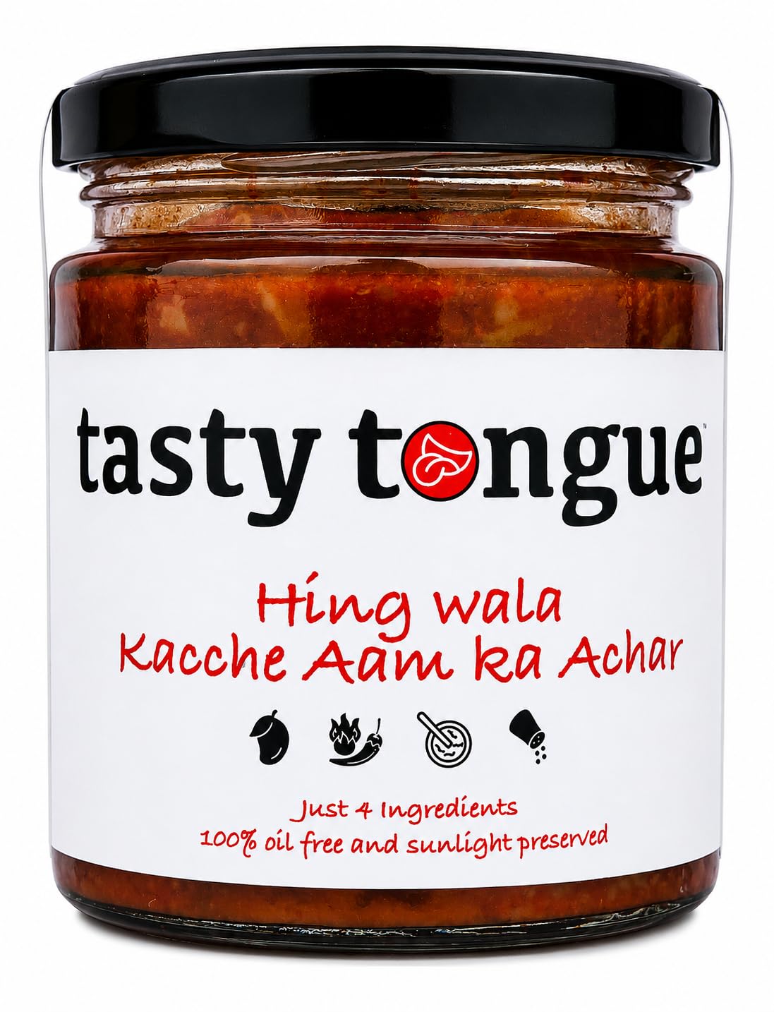 tasty tongue' Heeng Wala Kacche Aam ka teekha Achar/Hing ki Achari (Spicy Asafoetida-Raw Mango Pickle), Traditional, 100% Oil-Free, preservatives-free, Sun dried, Certified