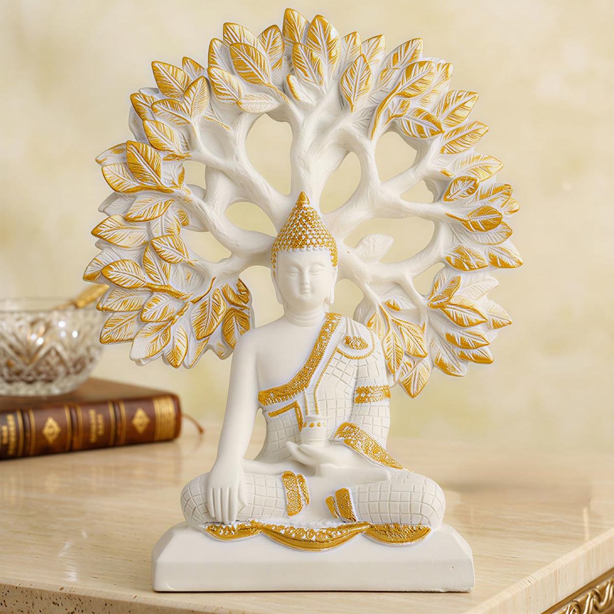 Global Grabbers Buddha Statue Showpiece Idol Home Decor Decoration Items for Living Room and Gifts (White)