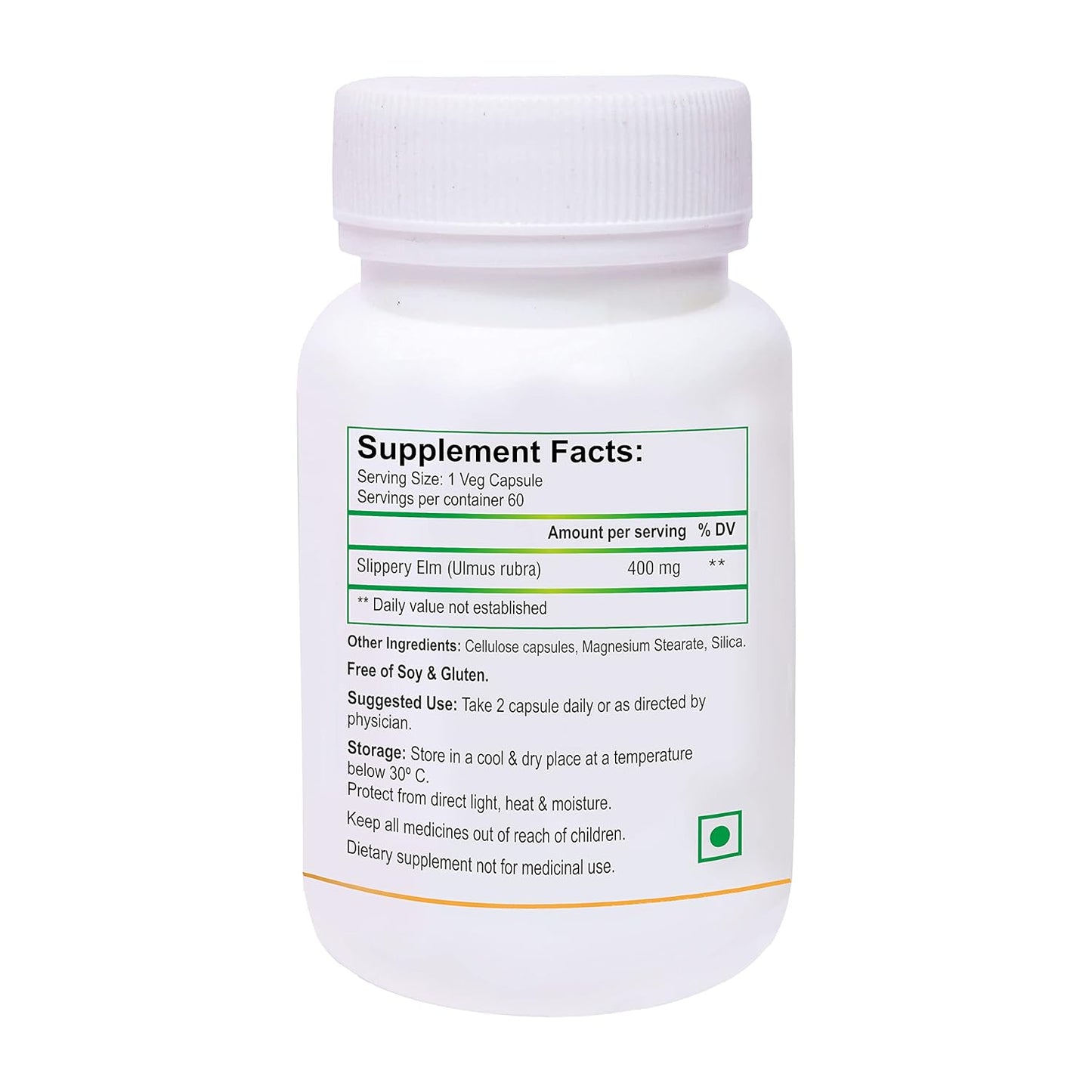 Biotrex Nutraceuticals Slippery Elm 400mg 60 Veg Capsules, Dietary supplement to strengthen Immune System, nutritional supplement, multivitamins, vitamin for men, women and adults, health supplements