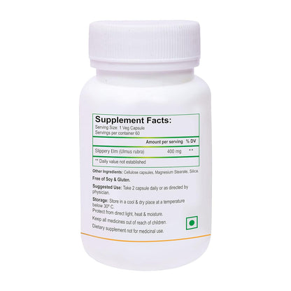Biotrex Nutraceuticals Slippery Elm 400mg 60 Veg Capsules, Dietary supplement to strengthen Immune System, nutritional supplement, multivitamins, vitamin for men, women and adults, health supplements