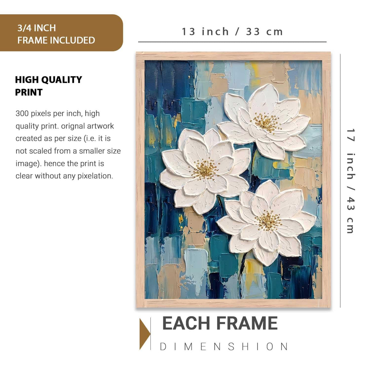 Aesthetic flower Art Home Decoration Painting | Floral Paintings With Frame For Living Room Bed Room Hotel Wall Decor Digital Reprint (13x17 inch)