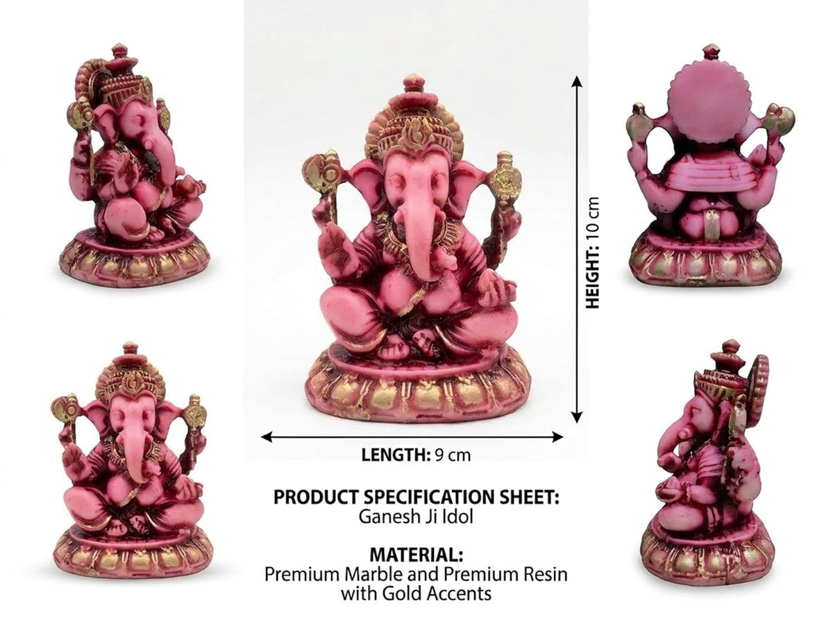 Polyresin and Marble Ganesh Ji Idol Murti for Pooja Room & Car Dashboard (Pink, Aashirwad Mudra)