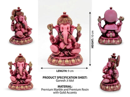 Polyresin and Marble Ganesh Ji Idol Murti for Pooja Room & Car Dashboard (Pink, Aashirwad Mudra)