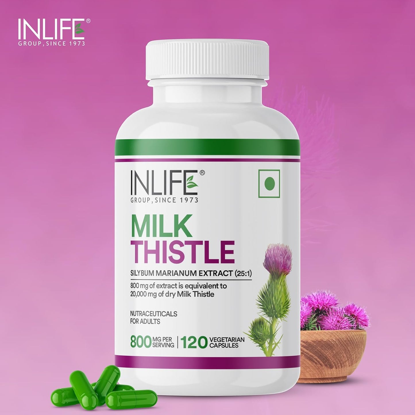 INLIFE Milk Thistle Extract 800mg | 80% Silymarin Liver Support Supplement - 120 Vegetarian Capsules (Pack of 1)