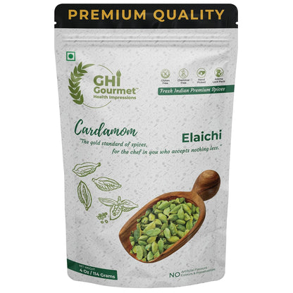 GOURMET HEALTH IMPRESSIONS | Superior Grade Whole Green Cardamom (Elaichi) - 8MM BOLD Size | Large Size | Aromatic Green Pods, Non-GMO - Perfect for Culinary & Aromatic Uses | GHI Foods