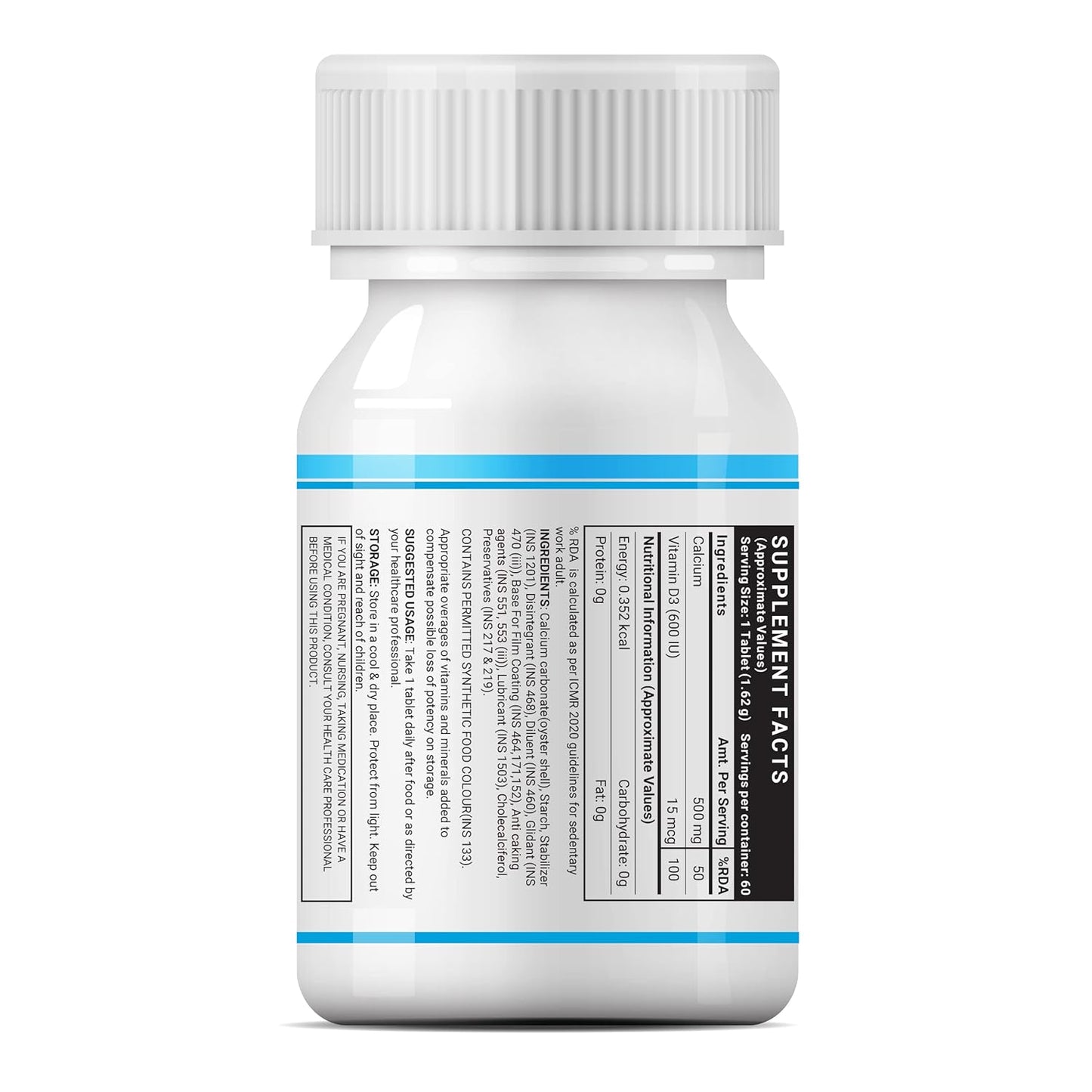 INLIFE Calcium and Vitamin D3 Tablets for Men Women | Calcium Carbonate Supplement for Bone and Joint Support - 60 Tablets (Pack of 1)