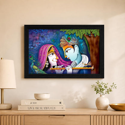 Krishna Radha Art Framed painting | Ready to hang | Absolute Best in Class - (Wood, 12inch x 18 inch)