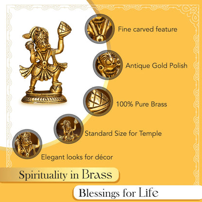 100% Pure Brass Hanuman Ji Murti for Home Puja (Size: 8.4 cm) | Lord Hanuman Idol for Desk, Car and Home Decor | Balaji Idol | Bajrangbali Murti | Bahubali Hanuman Idol