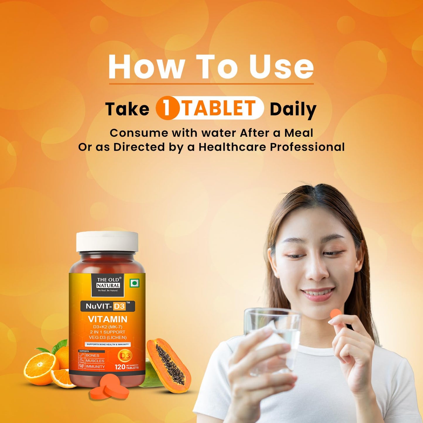 The Old Natural Nuvit-D3, Vitamin D3 K2 MK7 Tablets, Vitamin D3 (Lichen) + K2 for Bone Strength & Calcium Absorption, Heart & Immunity Support, High Absorption Formula (120 Tablets)