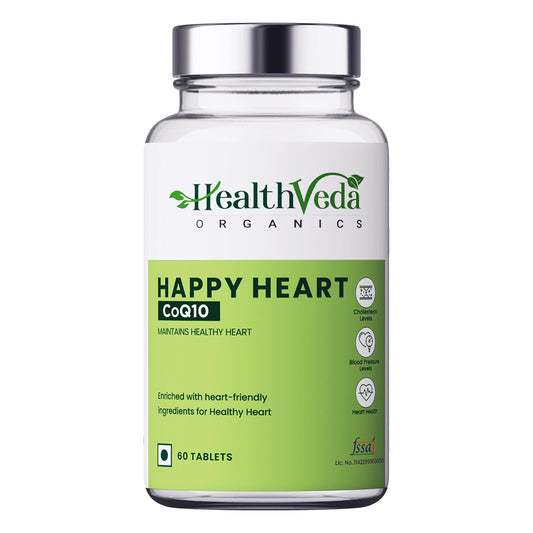 Zephivo HEALTH VEDA ORGANICS PRIVATE LIMITED Happy Heart Supplement With Coq10, Arjuna Bark, Grape Seed | 60 Veg Tablets | Supports Heart Health & Enhances Blood Circulation | For Both Men & Women