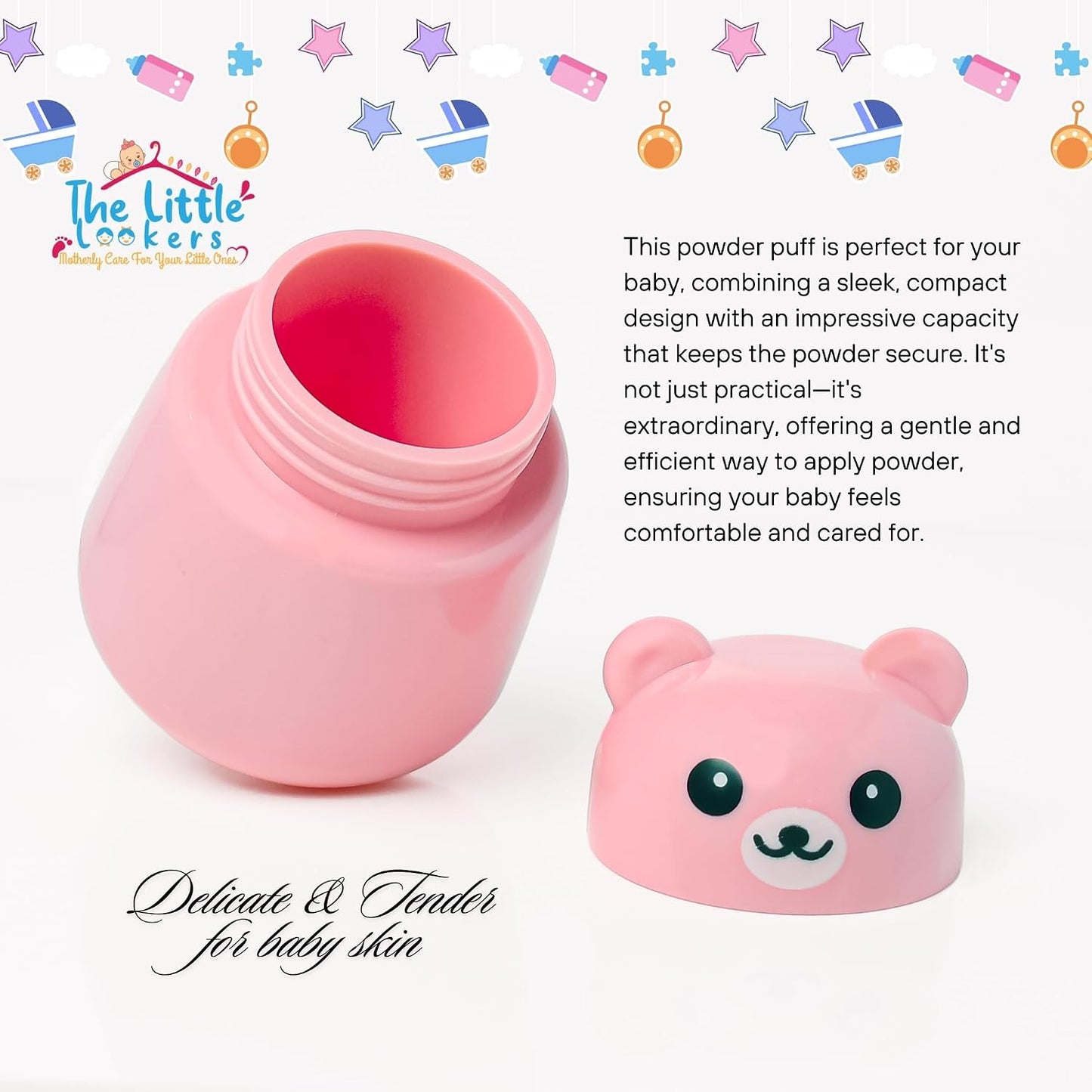 THE LITTLE LOOKERS Baby Powder Puff|Baby Powder Puff With Box|Powder Puff With Box Holder Container|Powder Puff For Babies|Puff Powder Box (Pink),1 Count
