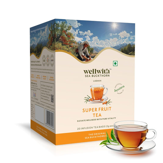 Wellwith Sea Buckthorn Super Fruit Tea | Seabuckthorn berry and Leaves |Natural Herbal Drinks |Rich in Antioxidants, Vitamin C & Omega 7 | Supports Immunity & Glow | 20 Tea Bags(2g Each),Pack of 1