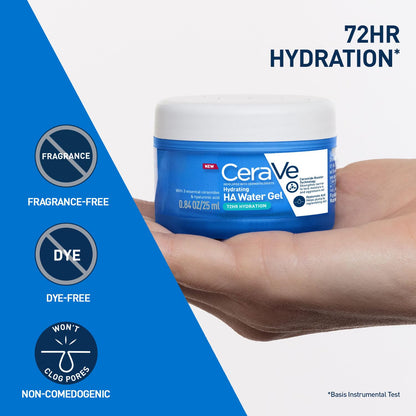 CeraVe HA Water Gel with Hyaluronic Acid, Ceramides & Niacinamide for Plumpy hydration|Oil-free gel moisturizer| 3 sec fast absorption| Dermat recommended for Women & Men| 25 ml