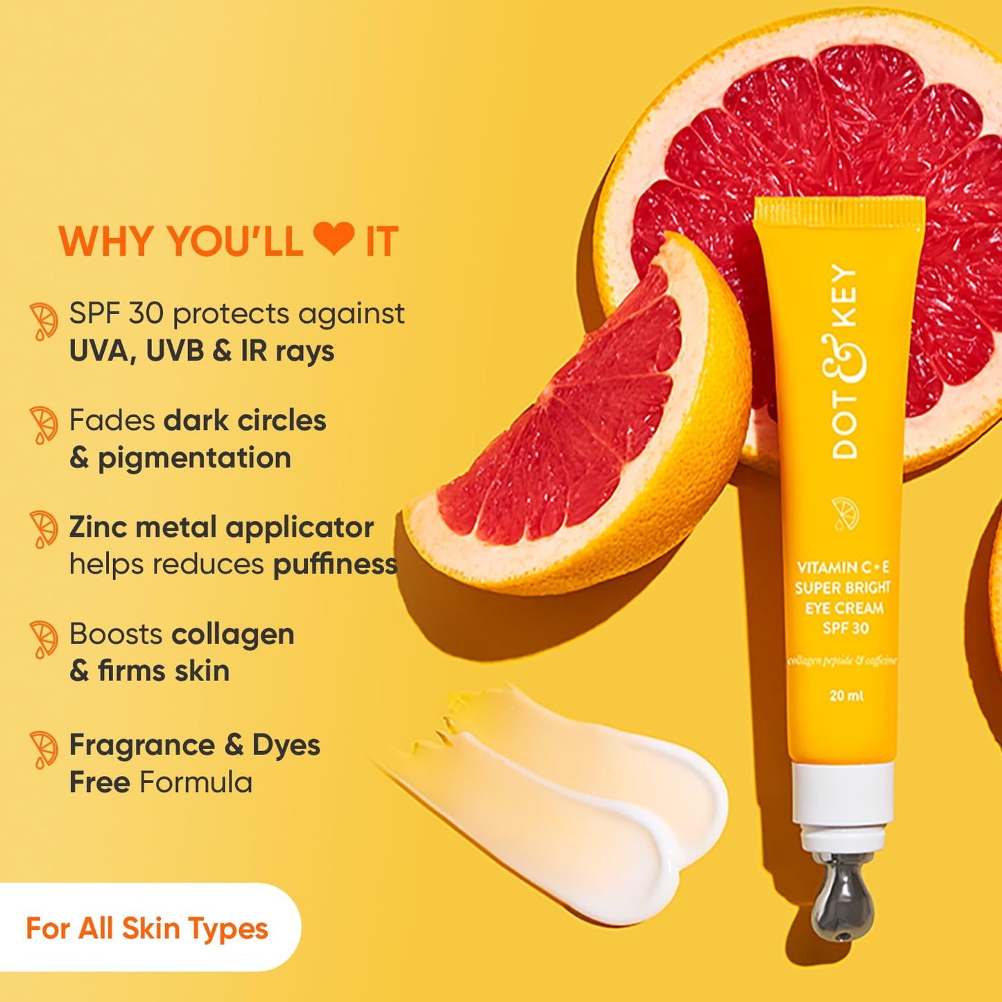 Zephivo Dot & Key Vitamin C + E Super Bright Under Eye Cream | Fades Dark Circles & Pigmentation | Boosts Collages & Skin Firmness | For Glowing Even Toned Skin | Reduces Puffiness | For All Skin Types | 20ml
