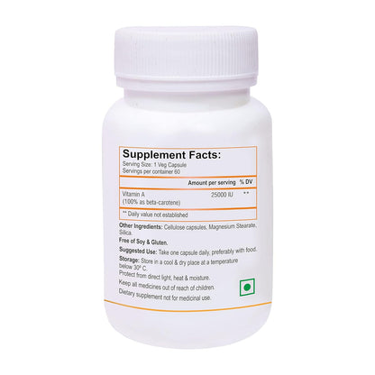 Biotrex Beta Carotene 25000IU - Essential for good vision, healthy hair and skin (60 Capsules), nutritional supplement, multivitamins, vitamin capsules, for men, women and adults, health supplements,