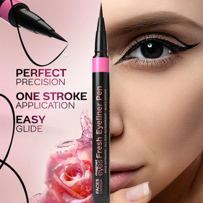 FACESCANADA Magneteyes Fresh Eyeliner Pen - Black, 1ml | All - Day Waterproof & Smudgeproof | Long-Lasting | Matte Intense Color Payoff | Quick Drying & One Stroke Application | Rose Extract