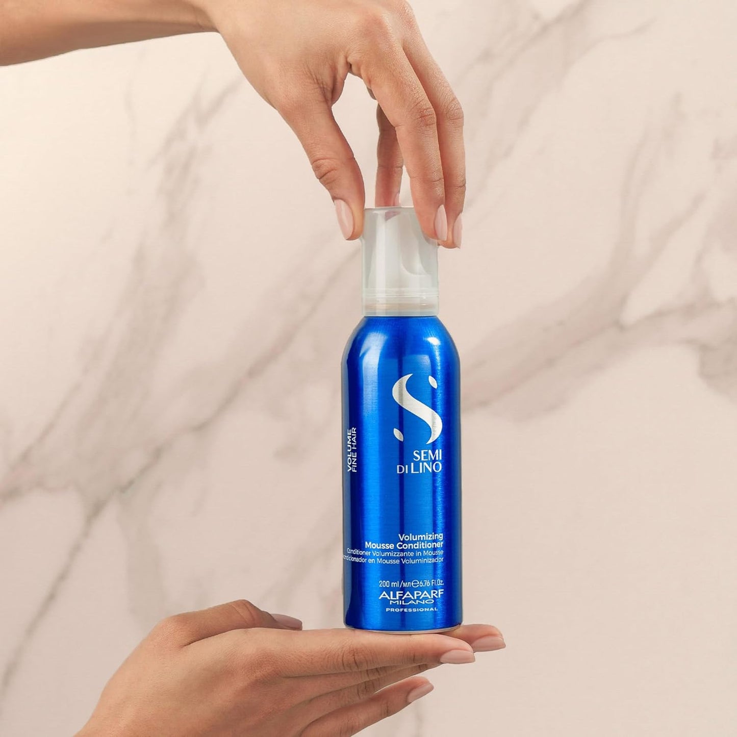 Alfaparf Milano Semi Di Lino Volume Mousse Conditioner for Fine Hair - Anti Frizz Hair Conditioner to Add Volume Body - Hair Thickening Foam - Sulfate Free Professional Salon Quality (6.76 Fl Oz).