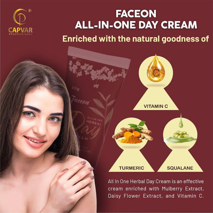 Faceon All In One Herbal Day Cream 50gm With SPF 20+ Instant Skin Care | Paraben and Sulphate Free | Normal, Oily, Dry and Combination Skin l