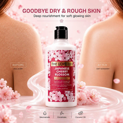 The Love Co Japanese Cherry Blossom Body Lotion for Women | Perfume Body Lotion with Niacinamide, Ceramides, Shea Butter & Coconut Oil | 48Hr Deep Hydration, Non-Greasy Moisturizer for Dry Skin | 250ml