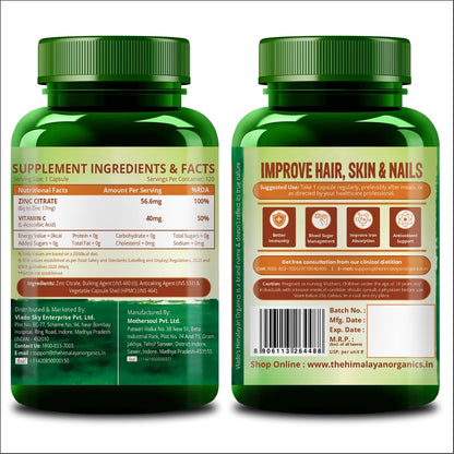 Vlado’s Himalayan Organics Zinc Citrate with Vitamin C | Zinc Supplements for Men & women with 100% RDA Zinc | Immunity & Cellular Health Support - Support Healthy Immune Function | Improve Iron Absorption | Antioxidant Support - 120 Tablets