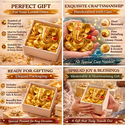 Resin Lord Ganesha Idol Car Dashboard 5x5cm (Golden)