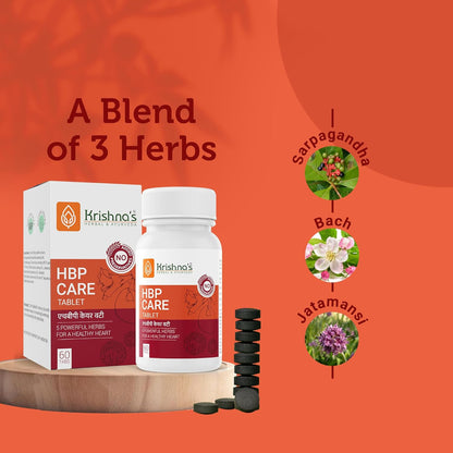 Krishna's HBP Care Tablets With 5 Herbs for Healthy Heart - Helps manage Stress & Mental Wellness - 60 Tablets (Pack of 1)