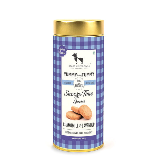 Yummy in My Tummy by HUFT Snooze Time Chamomile & Lavender Dog Biscuits – 200 gm | Calming Gluten-Free Vegetarian Treats for Puppies & Adult Dogs | Crunchy & Healthy Snack for All Breeds Dogs
