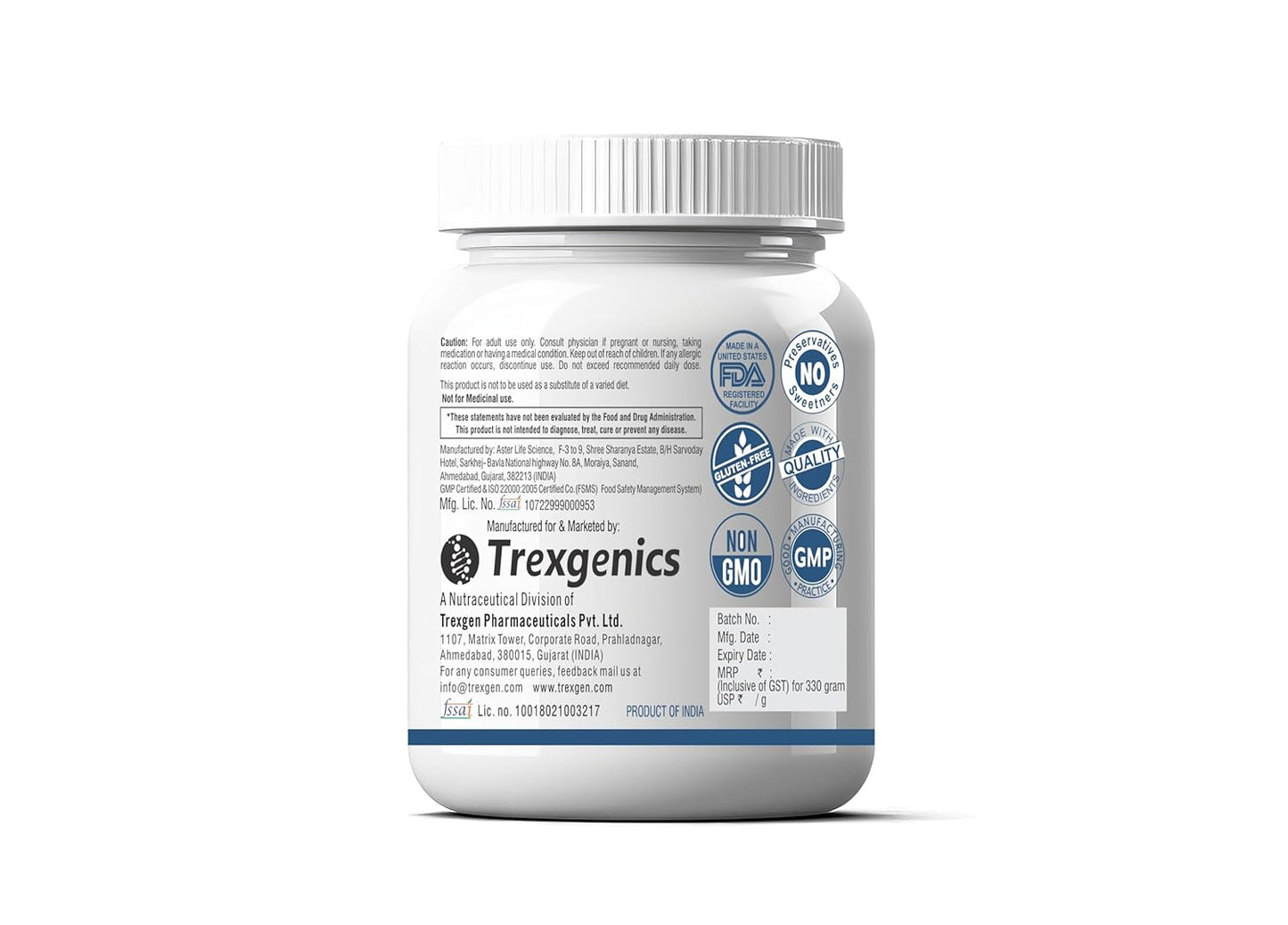 Trexenigcs supplement bottle with label on a white background