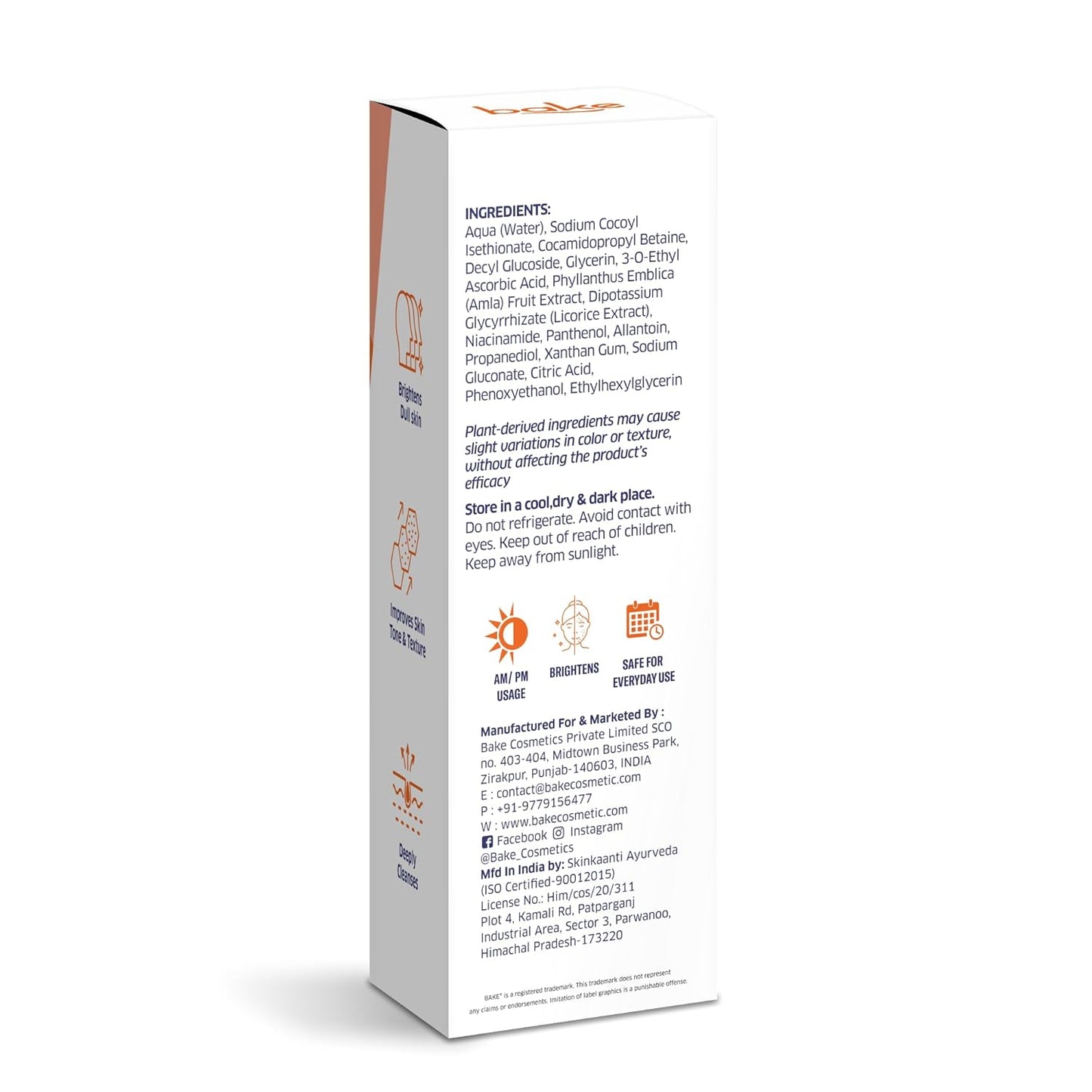 BAKE 5% Vitamin C Foaming Face Wash with Niacinamide | Brightening Face Wash for Pigmentation, Dark Spots & Uneven Skin Tone | Antioxidant Rich Cleanser for Dull, Normal to Oily Skin – 100ml