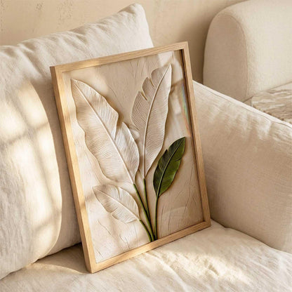 Aesthetic Botanical Art Home Decoration Painting | Leaf Paintings With Frame For Living Room Bed Room Hotel Wall Decor Digital Reprint (19x25 inch)