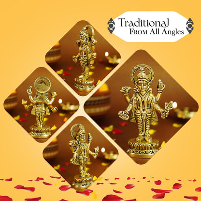 100% Pure Brass Dhanvantari Murti | Lord Dhanvantri Idol | Dhanwantari Idols | God of Health, Healing, and Ayurvedic Medicine | Incarnation of Lord Vishnu | Worshipped On Dhanteras Specially