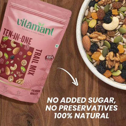 Vitamant 10-in-1 Trail Mix | Premium Mixed Dry Fruits, Nuts & Seeds | Healthy Snack | No Added Sugar | Source of Protein & Fibre | 400g