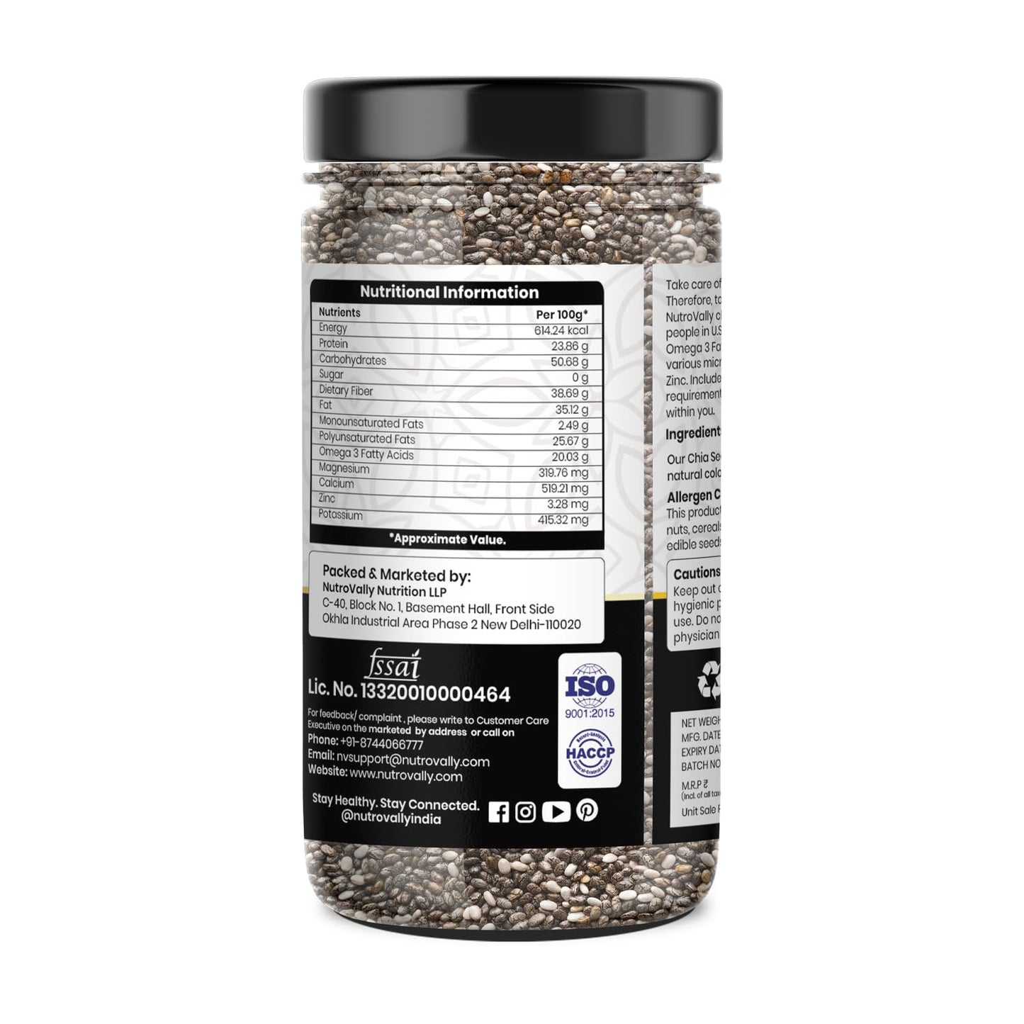 Nutrovally Chia Seeds 125g |Weight Loss & Skin Glow| Chai seeds for weight loss|High Fiber & Omega-3|Gluten-Free |chia seeds| Rich in Calcium, Protein & Fibre | Healthy Snacks |Seeds for eating