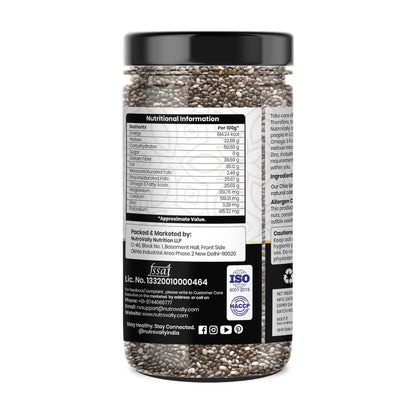 Nutrovally Chia Seeds 125g |Weight Loss & Skin Glow| Chai seeds for weight loss|High Fiber & Omega-3|Gluten-Free |chia seeds| Rich in Calcium, Protein & Fibre | Healthy Snacks |Seeds for eating